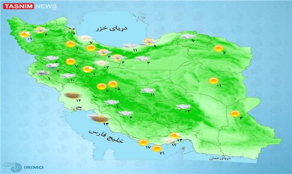 پیش‌بینی وضعیت آب و هوا؛ بارش برف و باران در 12 استان